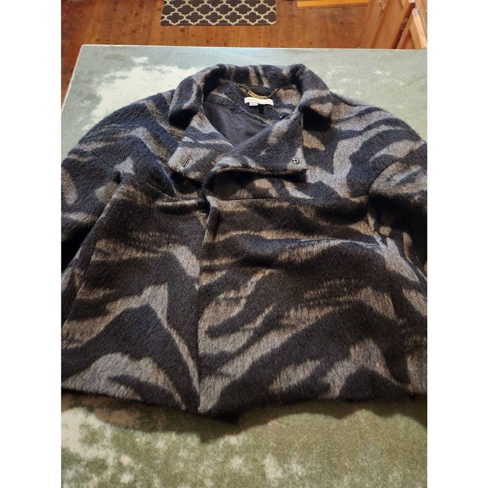SEE BY CHLOE Black and Grey Zebra Print Wool  blend Swing Coat Size 8